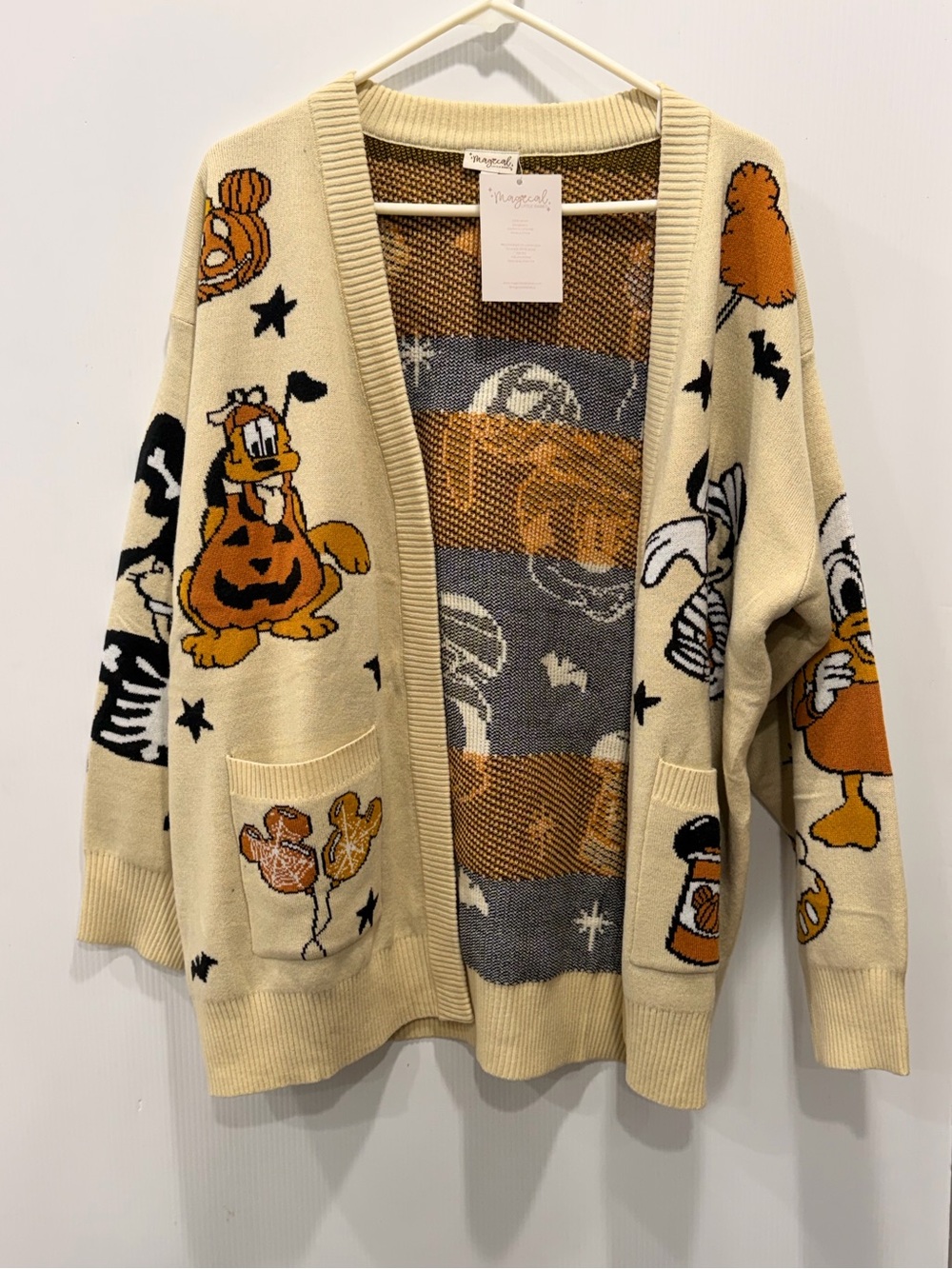 Women's Cream Halloween Graphic Open Cardigan Sweater by unbranded